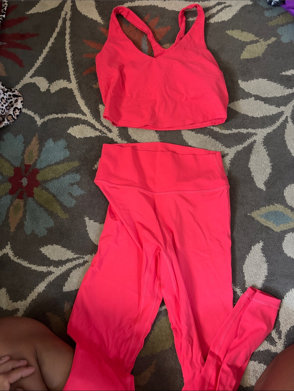 Women's Coral High-Waist Leggings and Sports Bra Set